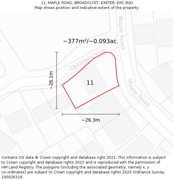 11, MAPLE ROAD, BROADCLYST, EXETER, EX5 3ND: Plot and title map