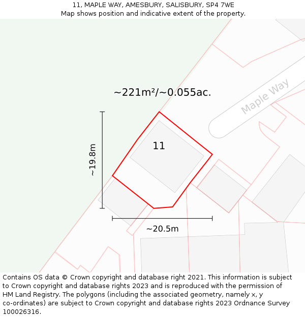11, MAPLE WAY, AMESBURY, SALISBURY, SP4 7WE: Plot and title map