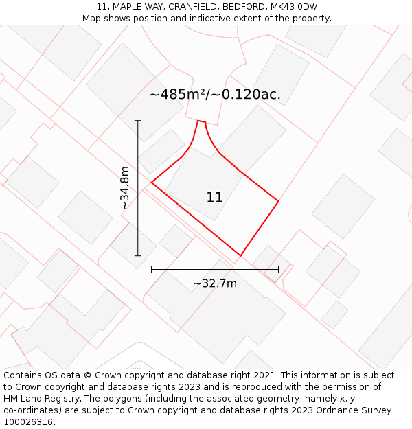 11, MAPLE WAY, CRANFIELD, BEDFORD, MK43 0DW: Plot and title map