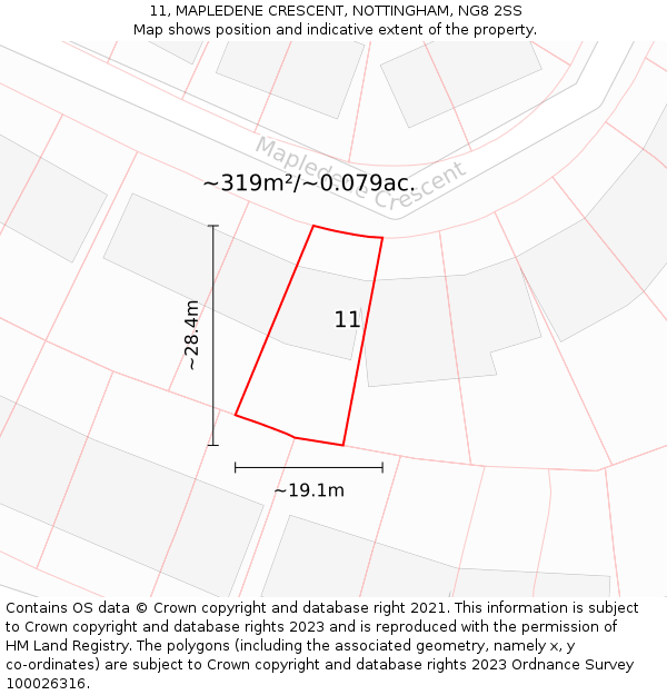11, MAPLEDENE CRESCENT, NOTTINGHAM, NG8 2SS: Plot and title map
