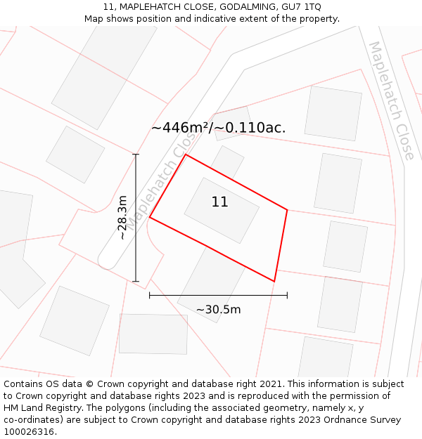 11, MAPLEHATCH CLOSE, GODALMING, GU7 1TQ: Plot and title map