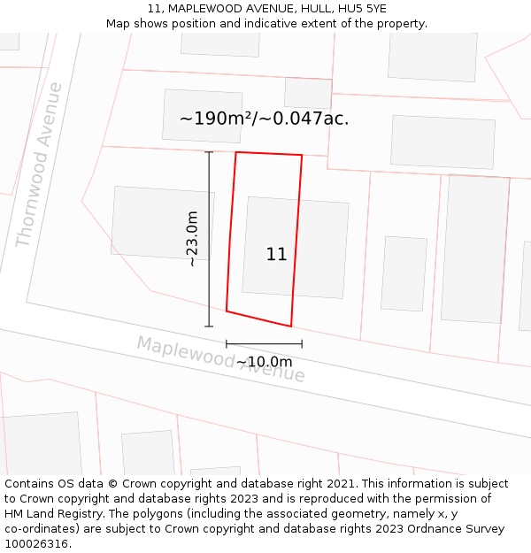 11, MAPLEWOOD AVENUE, HULL, HU5 5YE: Plot and title map