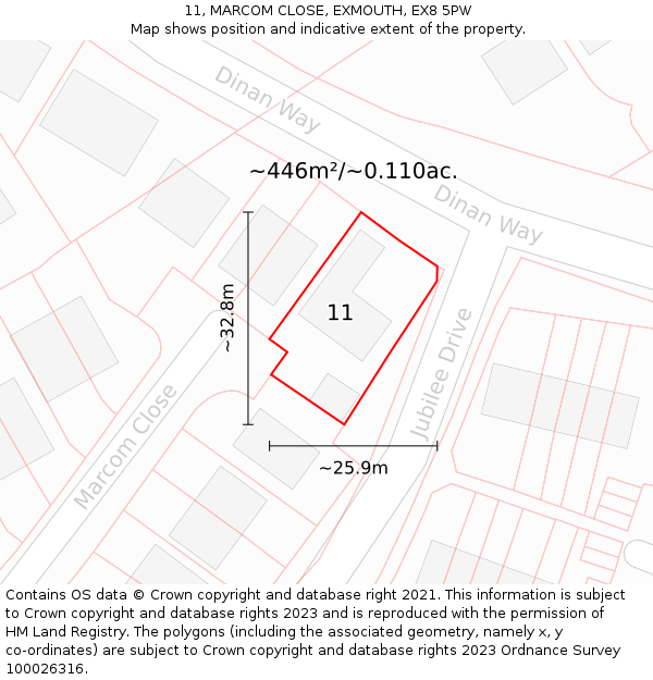 11, MARCOM CLOSE, EXMOUTH, EX8 5PW: Plot and title map