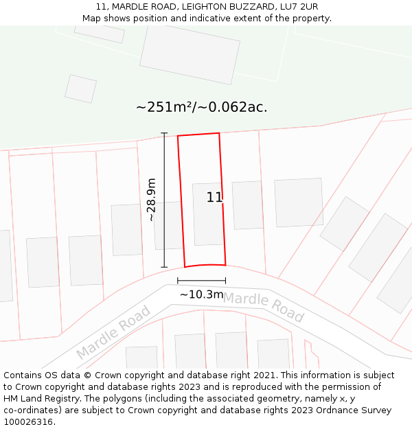 11, MARDLE ROAD, LEIGHTON BUZZARD, LU7 2UR: Plot and title map
