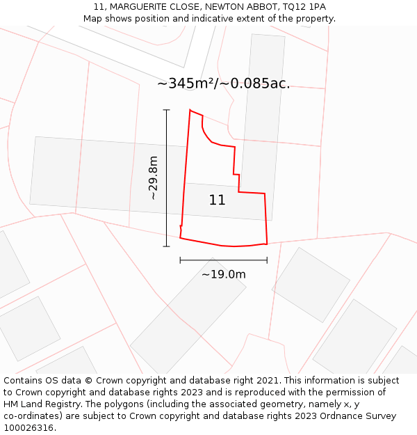 11, MARGUERITE CLOSE, NEWTON ABBOT, TQ12 1PA: Plot and title map