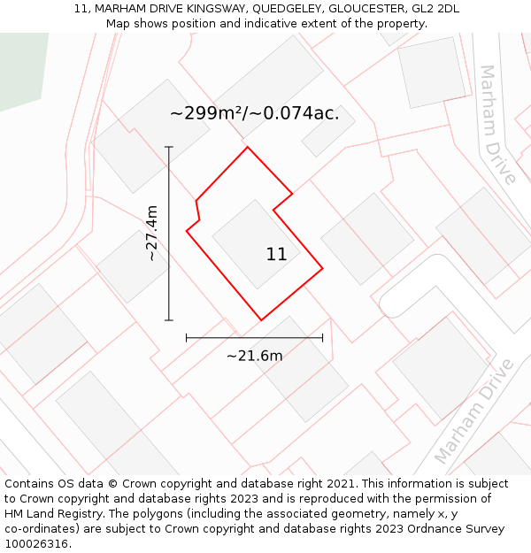 11, MARHAM DRIVE KINGSWAY, QUEDGELEY, GLOUCESTER, GL2 2DL: Plot and title map