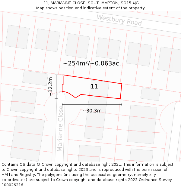 11, MARIANNE CLOSE, SOUTHAMPTON, SO15 4JG: Plot and title map
