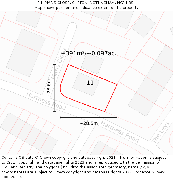 11, MARIS CLOSE, CLIFTON, NOTTINGHAM, NG11 8SH: Plot and title map