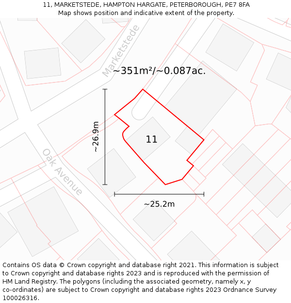 11, MARKETSTEDE, HAMPTON HARGATE, PETERBOROUGH, PE7 8FA: Plot and title map