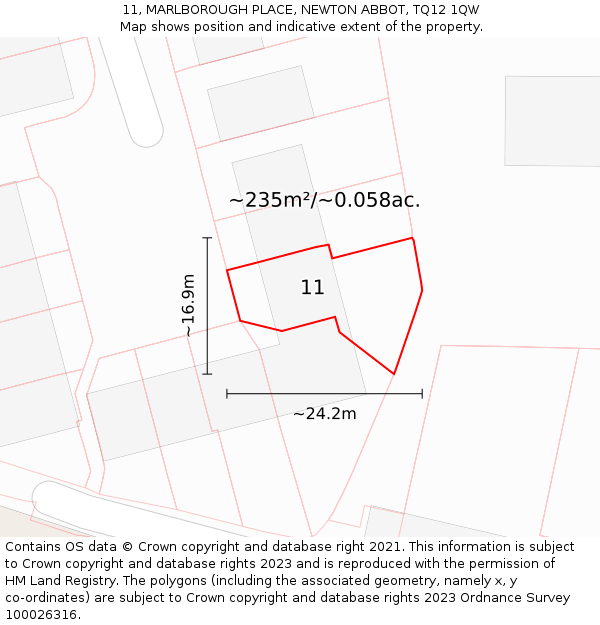 11, MARLBOROUGH PLACE, NEWTON ABBOT, TQ12 1QW: Plot and title map