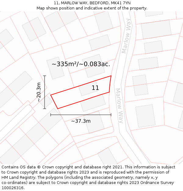 11, MARLOW WAY, BEDFORD, MK41 7YN: Plot and title map