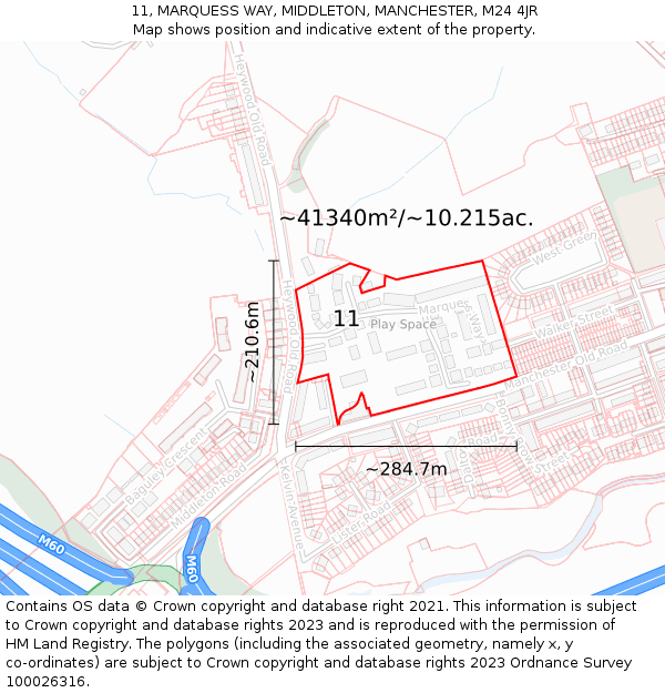 11, MARQUESS WAY, MIDDLETON, MANCHESTER, M24 4JR: Plot and title map