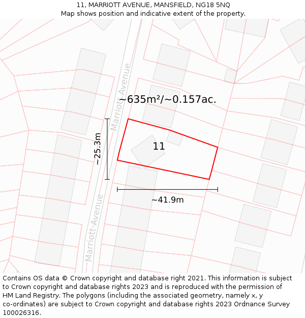 11, MARRIOTT AVENUE, MANSFIELD, NG18 5NQ: Plot and title map