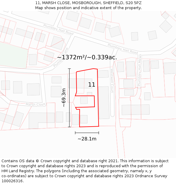 11, MARSH CLOSE, MOSBOROUGH, SHEFFIELD, S20 5PZ: Plot and title map