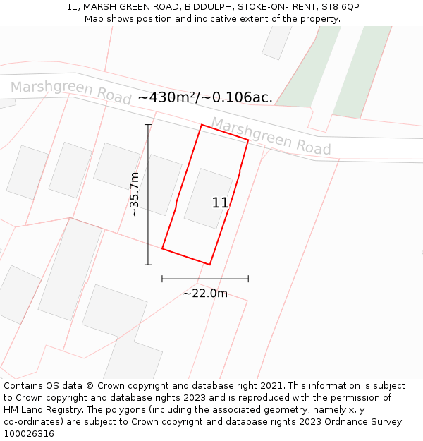 11, MARSH GREEN ROAD, BIDDULPH, STOKE-ON-TRENT, ST8 6QP: Plot and title map