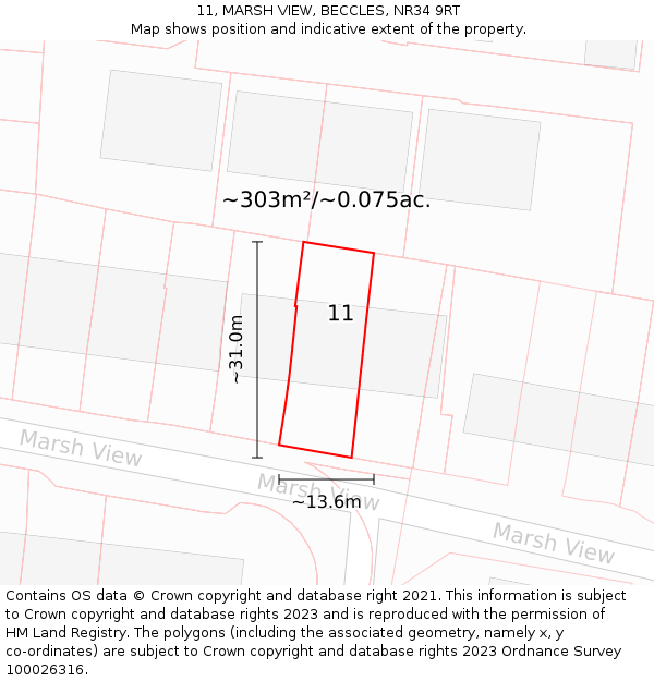 11, MARSH VIEW, BECCLES, NR34 9RT: Plot and title map