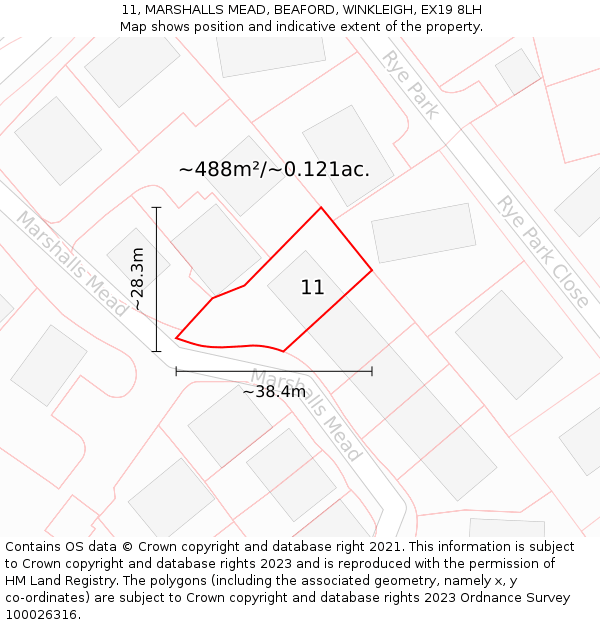 11, MARSHALLS MEAD, BEAFORD, WINKLEIGH, EX19 8LH: Plot and title map