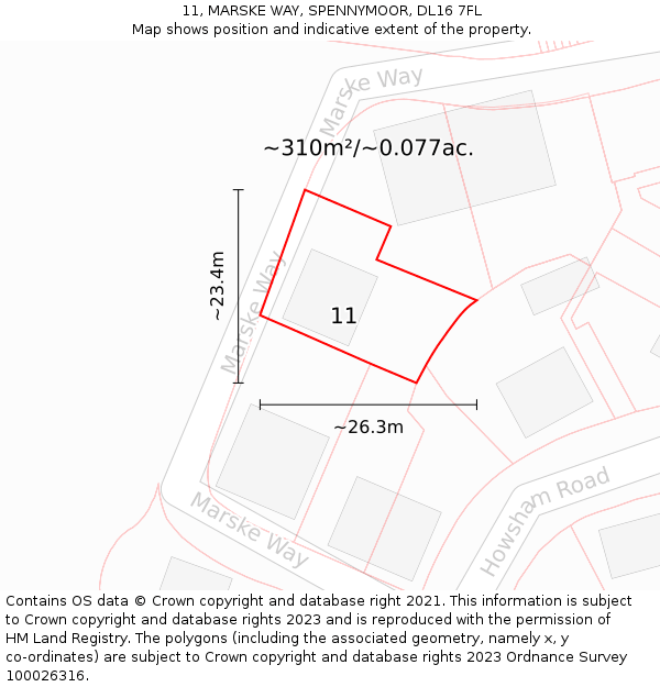 11, MARSKE WAY, SPENNYMOOR, DL16 7FL: Plot and title map
