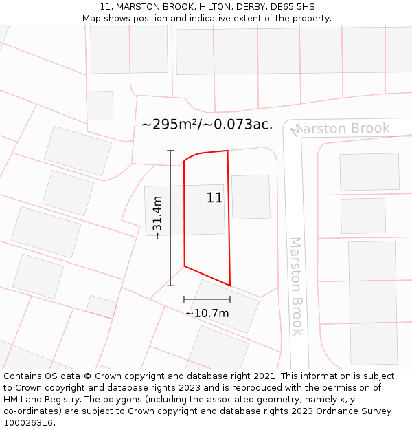 11, MARSTON BROOK, HILTON, DERBY, DE65 5HS: Plot and title map