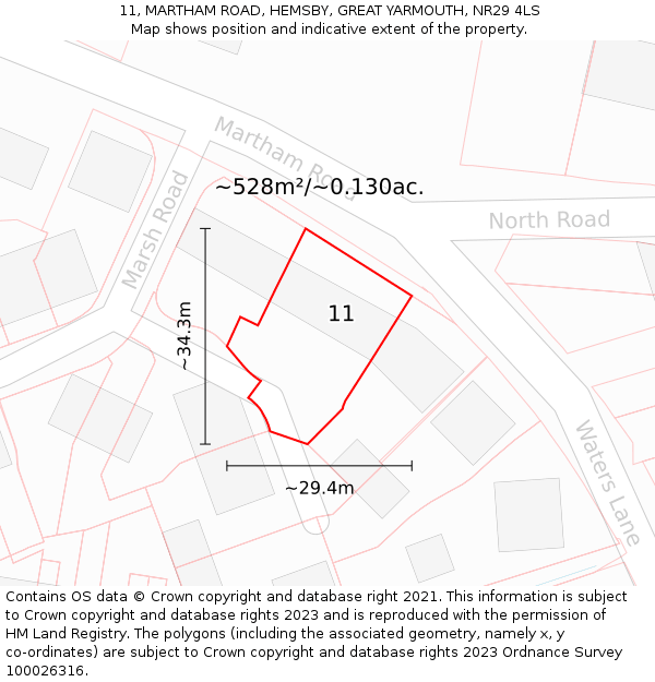 11, MARTHAM ROAD, HEMSBY, GREAT YARMOUTH, NR29 4LS: Plot and title map