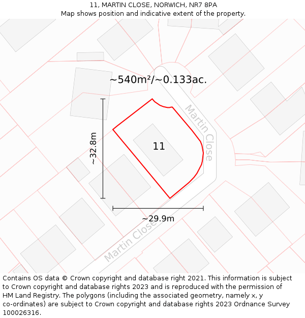 11, MARTIN CLOSE, NORWICH, NR7 8PA: Plot and title map