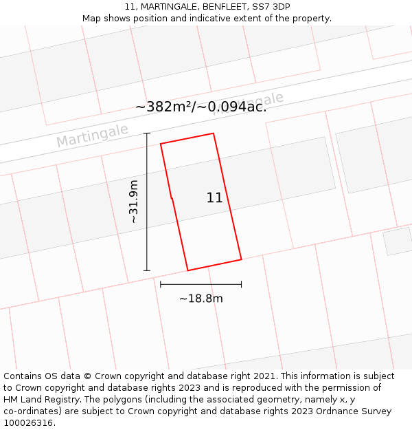 11, MARTINGALE, BENFLEET, SS7 3DP: Plot and title map