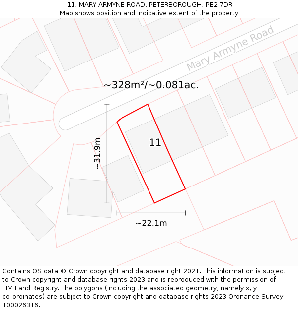 11, MARY ARMYNE ROAD, PETERBOROUGH, PE2 7DR: Plot and title map