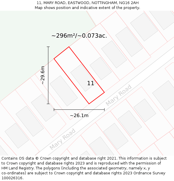 11, MARY ROAD, EASTWOOD, NOTTINGHAM, NG16 2AH: Plot and title map