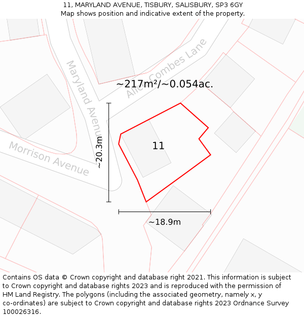 11, MARYLAND AVENUE, TISBURY, SALISBURY, SP3 6GY: Plot and title map