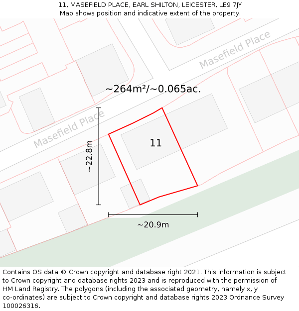 11, MASEFIELD PLACE, EARL SHILTON, LEICESTER, LE9 7JY: Plot and title map
