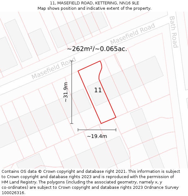 11, MASEFIELD ROAD, KETTERING, NN16 9LE: Plot and title map