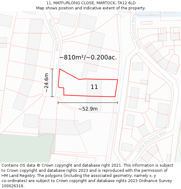 11, MATFURLONG CLOSE, MARTOCK, TA12 6LD: Plot and title map
