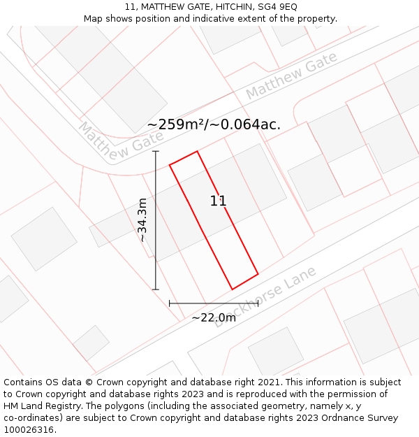 11, MATTHEW GATE, HITCHIN, SG4 9EQ: Plot and title map