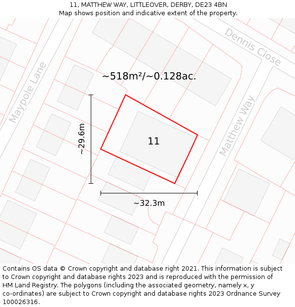 11, MATTHEW WAY, LITTLEOVER, DERBY, DE23 4BN: Plot and title map