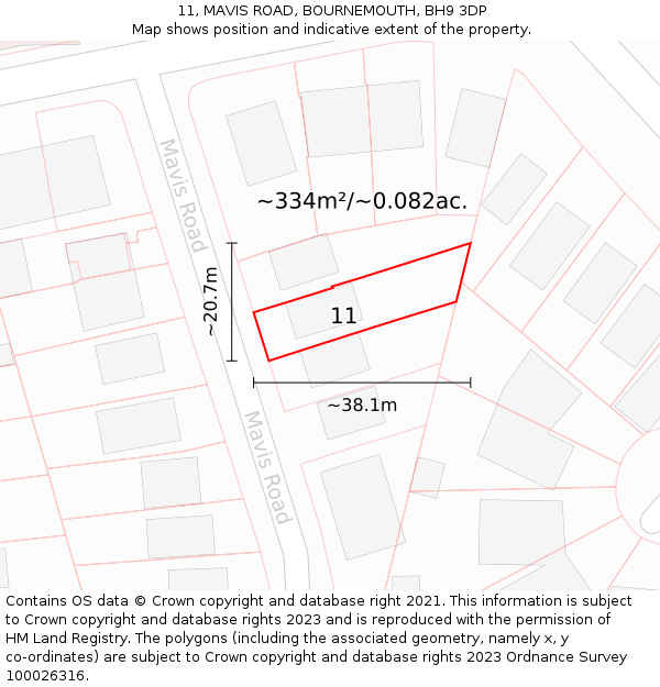 11, MAVIS ROAD, BOURNEMOUTH, BH9 3DP: Plot and title map