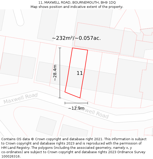 11, MAXWELL ROAD, BOURNEMOUTH, BH9 1DQ: Plot and title map