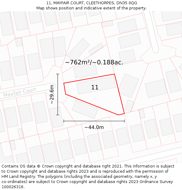 11, MAYFAIR COURT, CLEETHORPES, DN35 0QG: Plot and title map