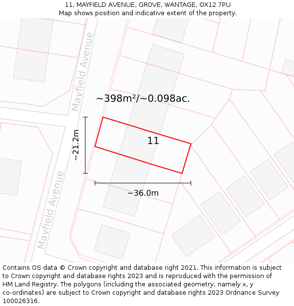 11, MAYFIELD AVENUE, GROVE, WANTAGE, OX12 7PU: Plot and title map