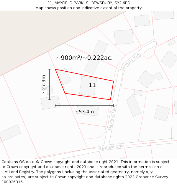 11, MAYFIELD PARK, SHREWSBURY, SY2 6PD: Plot and title map