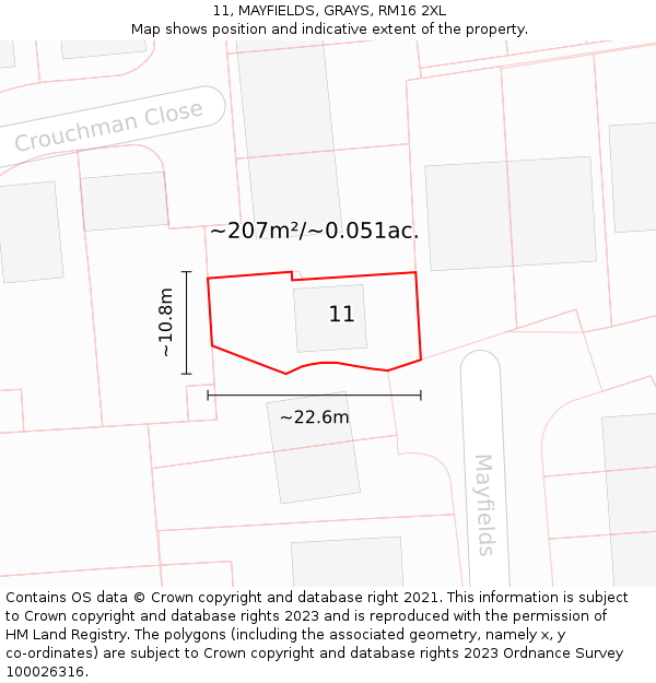 11, MAYFIELDS, GRAYS, RM16 2XL: Plot and title map