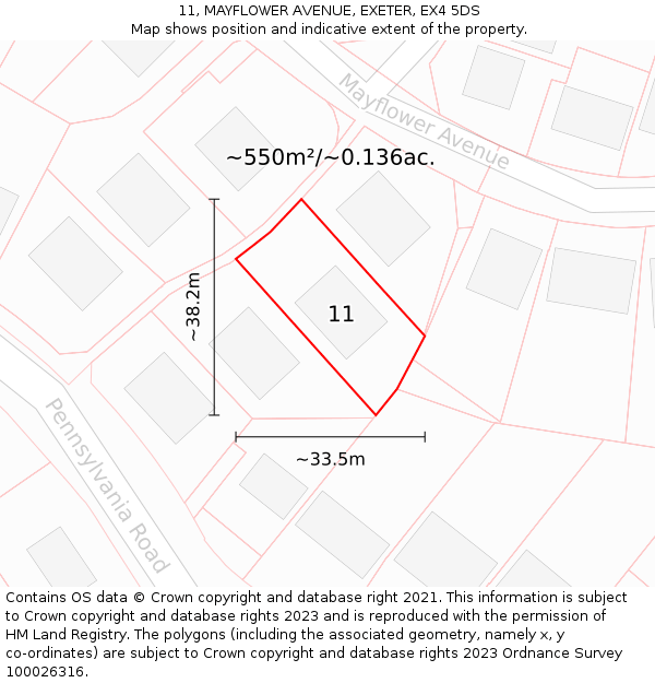 11, MAYFLOWER AVENUE, EXETER, EX4 5DS: Plot and title map