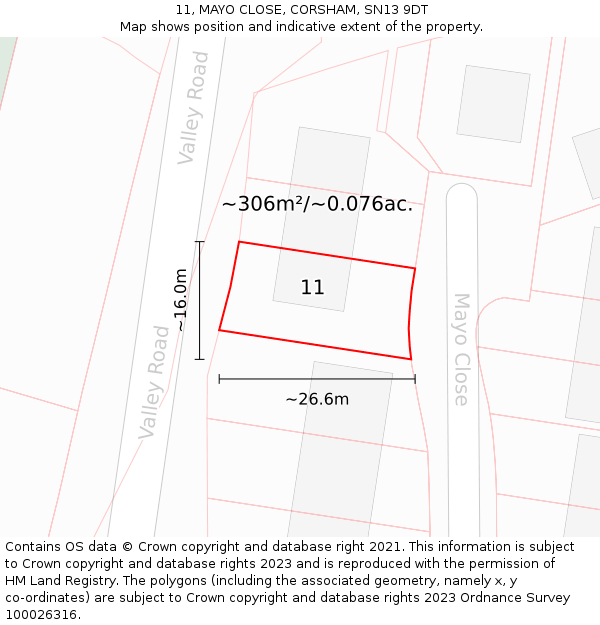 11, MAYO CLOSE, CORSHAM, SN13 9DT: Plot and title map