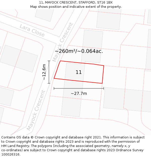 11, MAYOCK CRESCENT, STAFFORD, ST16 1BX: Plot and title map