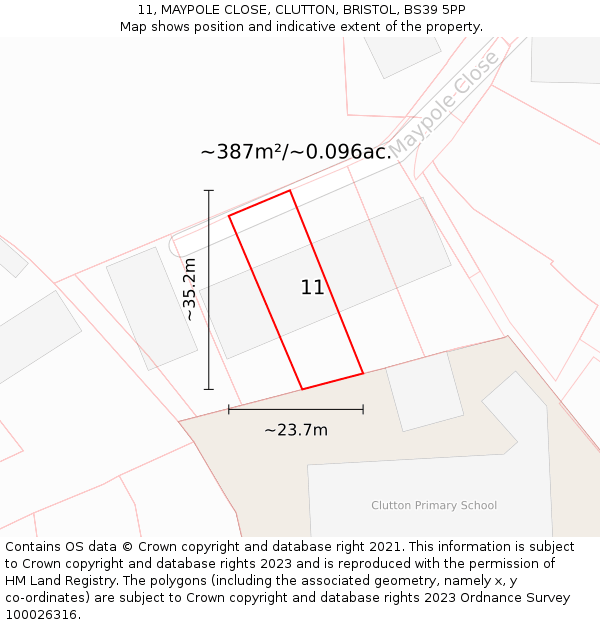 11, MAYPOLE CLOSE, CLUTTON, BRISTOL, BS39 5PP: Plot and title map