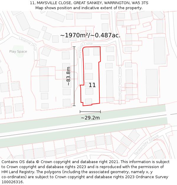 11, MAYSVILLE CLOSE, GREAT SANKEY, WARRINGTON, WA5 3TS: Plot and title map