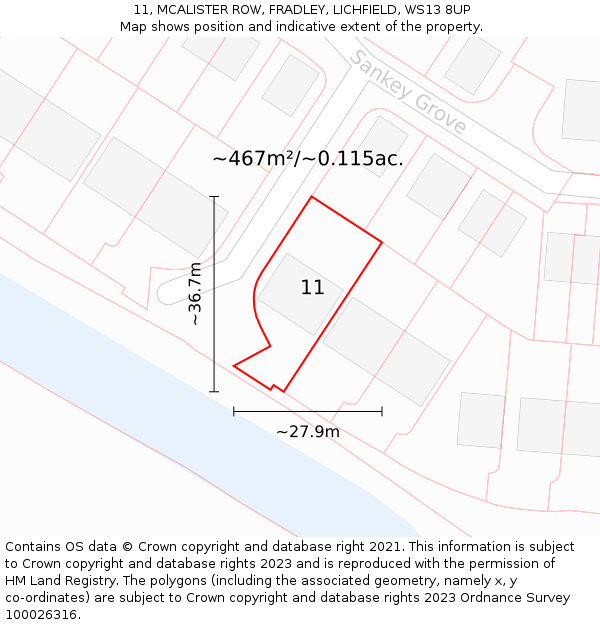 11, MCALISTER ROW, FRADLEY, LICHFIELD, WS13 8UP: Plot and title map