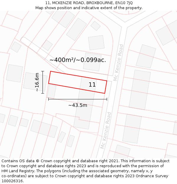 11, MCKENZIE ROAD, BROXBOURNE, EN10 7JQ: Plot and title map