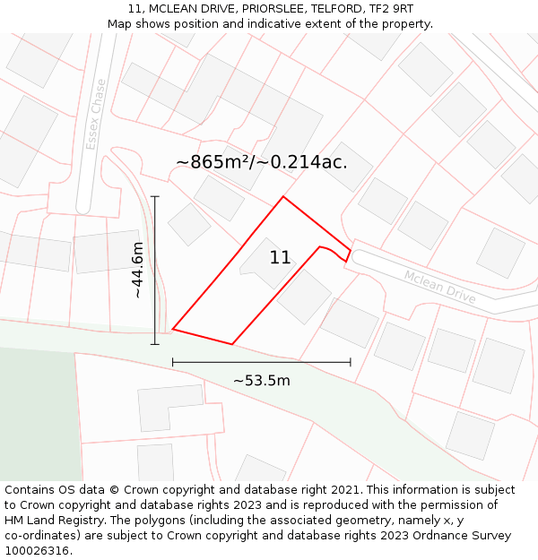 11, MCLEAN DRIVE, PRIORSLEE, TELFORD, TF2 9RT: Plot and title map