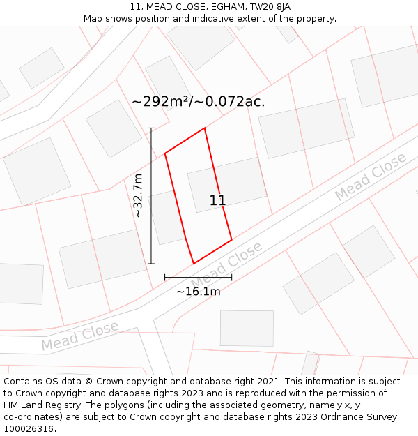 11, MEAD CLOSE, EGHAM, TW20 8JA: Plot and title map
