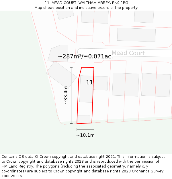 11, MEAD COURT, WALTHAM ABBEY, EN9 1RG: Plot and title map
